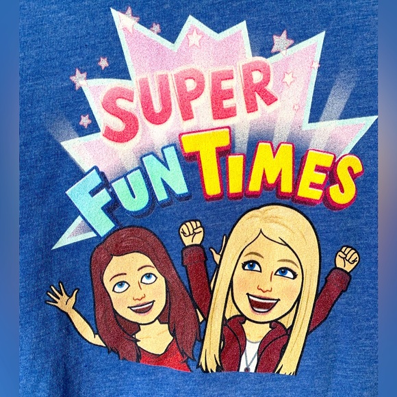 Snap Inc. “Super Fun Times” (XL) Blue Short Sleeve T-Shirt w/blonde & brunette - Picture 1 of 4